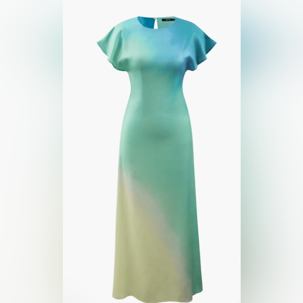 Tie-Dye Satin Cap Sleeve Maxi Dress Size S Micas